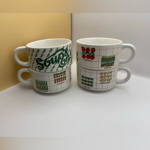 Vintage Vegetable Soup Mugs Set of 4 Retro Japan Style Ceramic Cups